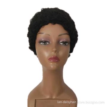 Short Afro Kinky Curly Human Hair Wigs for Black Women Wigs Black Color None lace Machine Made Wigs